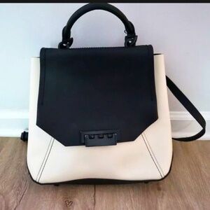 Zac Posen Womens Backpack Bag Envelope Eartha Black White Buckle Leather